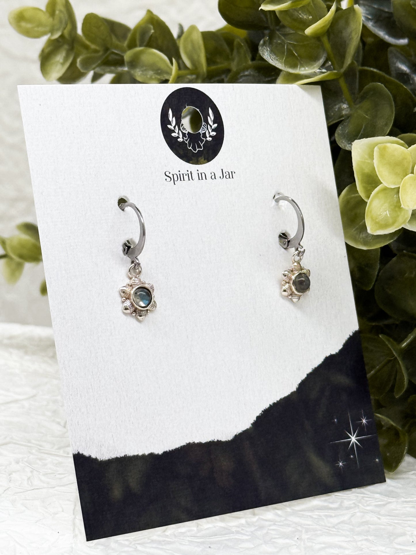 Mini Blumen Labradorit Ohrringe | Gold & Silber | Edelstahl