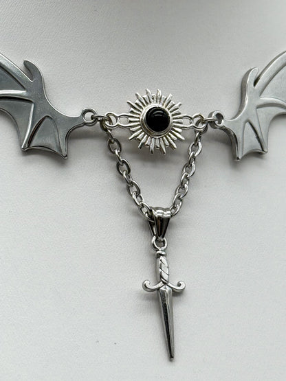 Magical Bat wings Obsidian Kette | Gold und Silber | Edelstahl