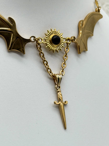 Magical Bat wings Obsidian Kette | Gold und Silber | Edelstahl