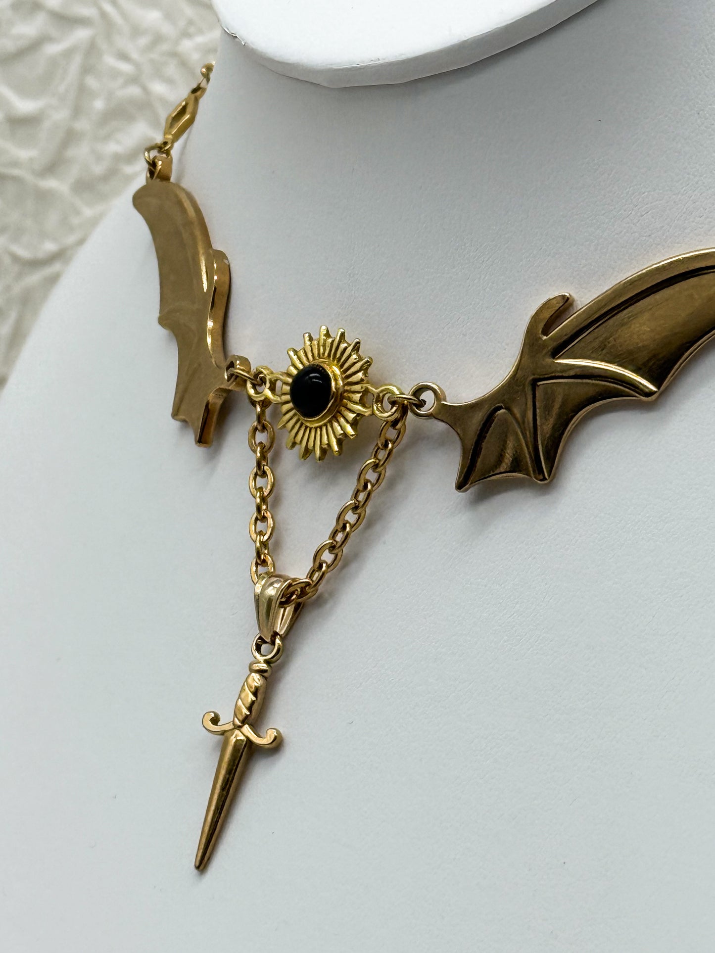 Magical Bat wings Obsidian Kette | Gold und Silber | Edelstahl