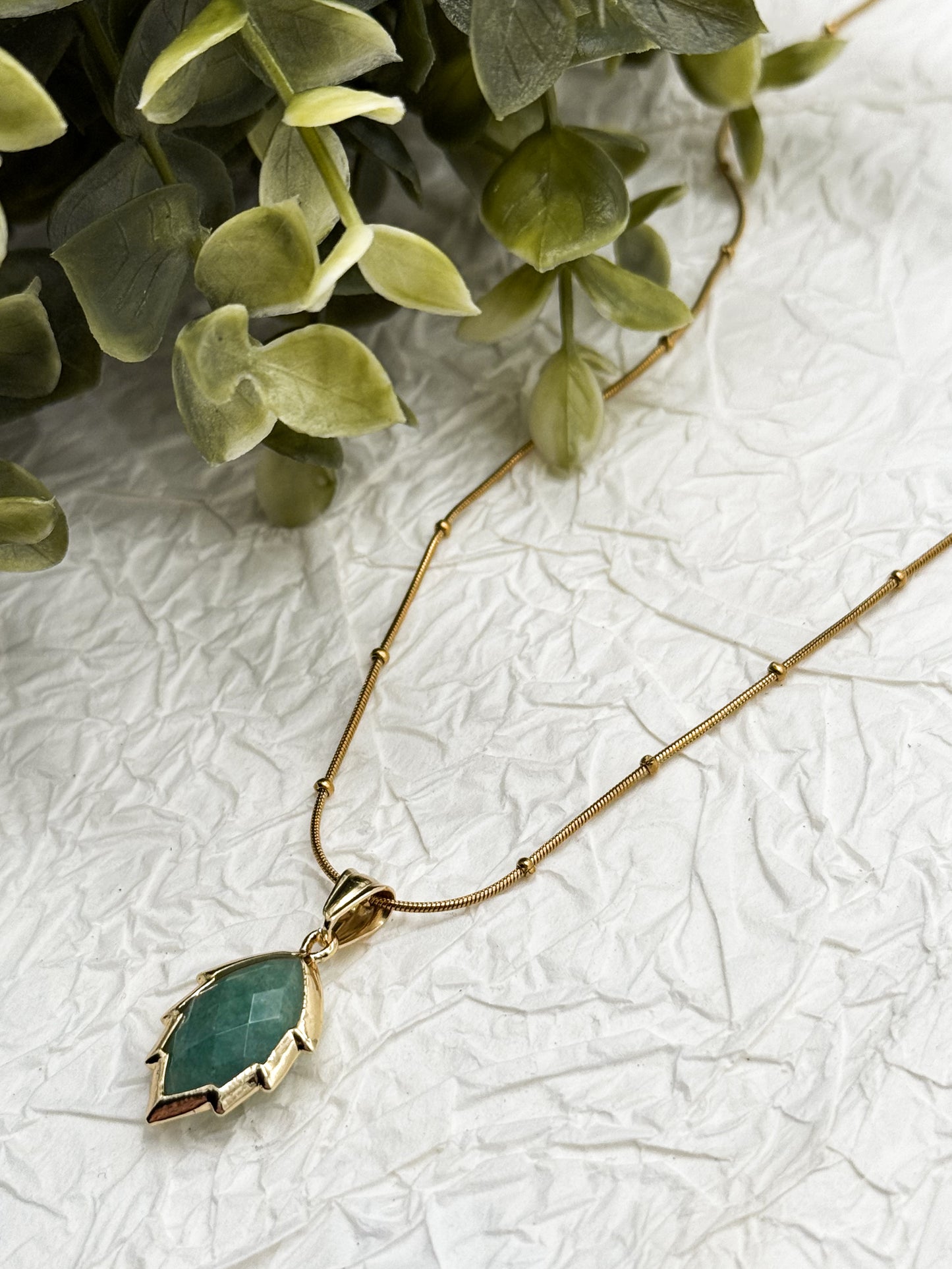 Aventurin Blätter-Kette | Gold und Silber | Edelstahl