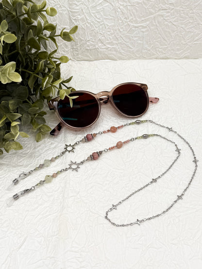 Brillenkette Bloom Spring mit Rhodochrosit & Pfirsich Mondstein | Gold & Silber | Edelstahl