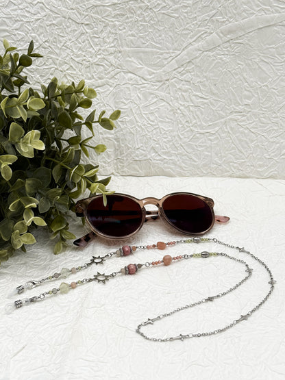 Brillenkette Bloom Spring mit Rhodochrosit & Pfirsich Mondstein | Gold & Silber | Edelstahl