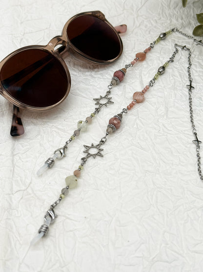 Brillenkette Bloom Spring mit Rhodochrosit & Pfirsich Mondstein | Gold & Silber | Edelstahl