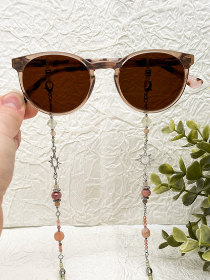 Brillenkette Bloom Spring mit Rhodochrosit & Pfirsich Mondstein | Gold & Silber | Edelstahl