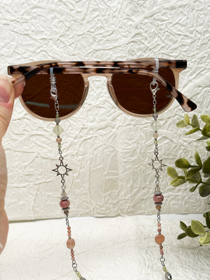 Brillenkette Bloom Spring mit Rhodochrosit & Pfirsich Mondstein | Gold & Silber | Edelstahl