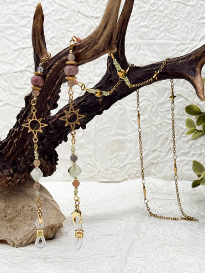 Brillenkette Bloom Spring mit Rhodochrosit & Pfirsich Mondstein | Gold & Silber | Edelstahl