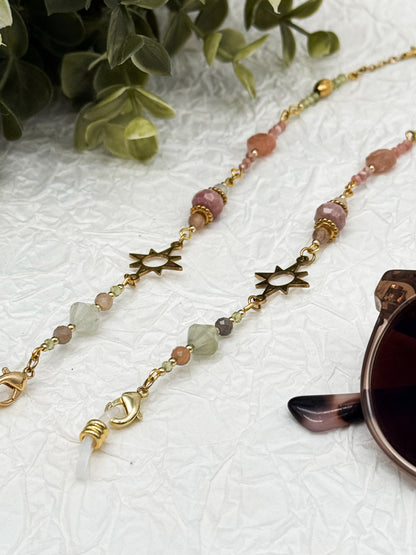 Brillenkette Bloom Spring mit Rhodochrosit & Pfirsich Mondstein | Gold & Silber | Edelstahl