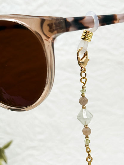 Brillenkette Bloom Spring mit Rhodochrosit & Pfirsich Mondstein | Gold & Silber | Edelstahl