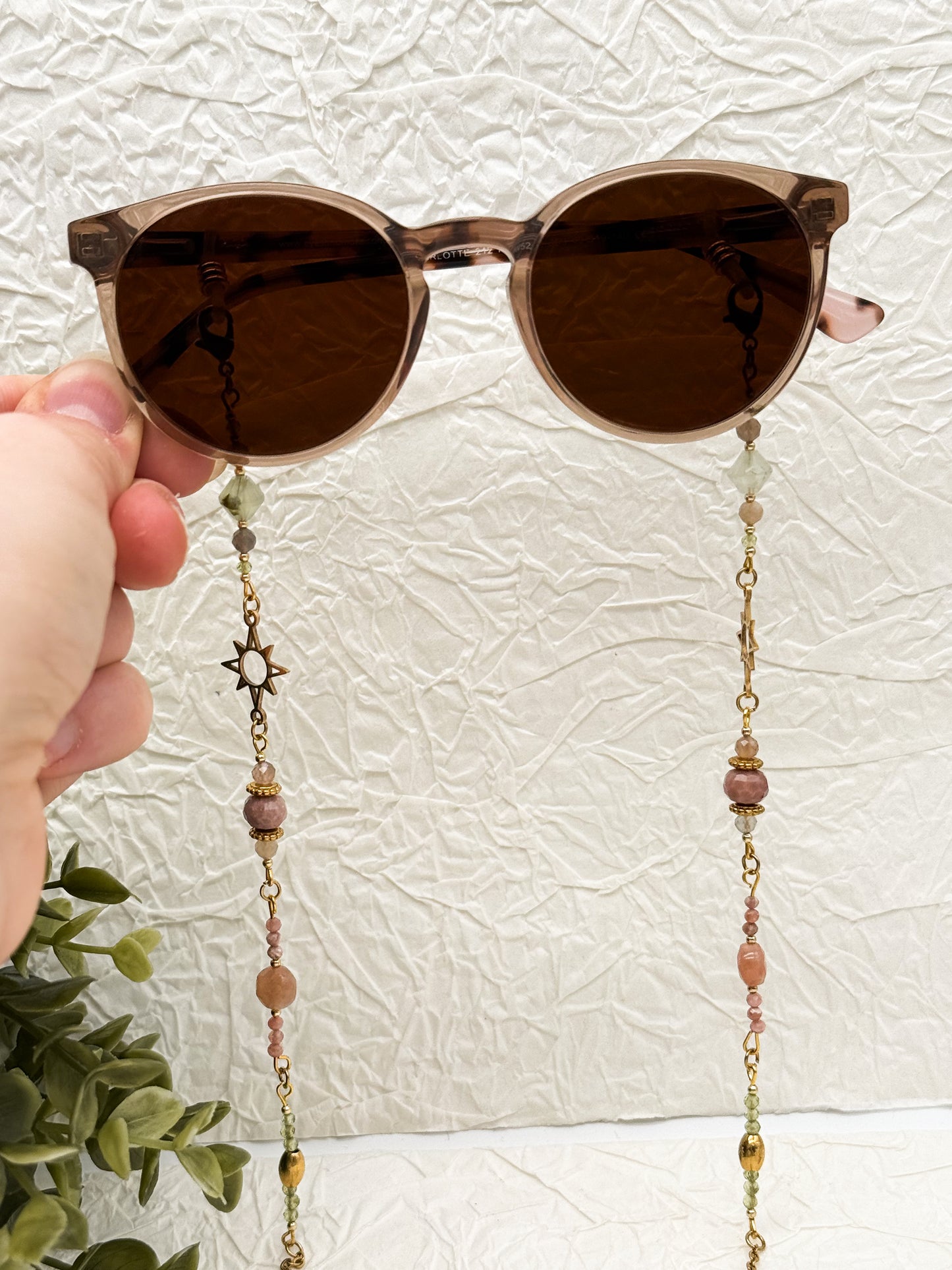 Brillenkette Bloom Spring mit Rhodochrosit & Pfirsich Mondstein | Gold & Silber | Edelstahl