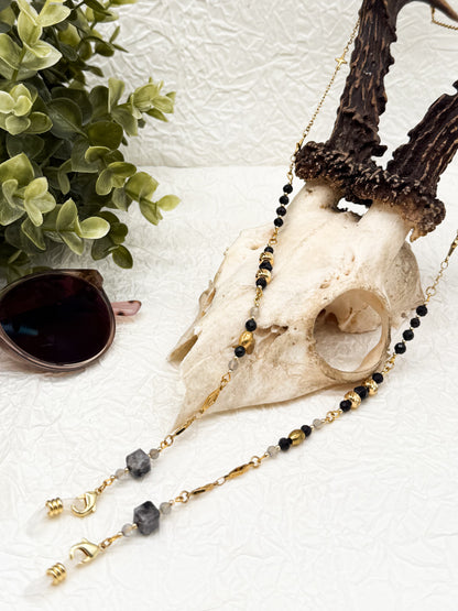 Brillenkette Dark Reputation mit Obsidian & Labradorit | Gold & Silber | Edelstahl