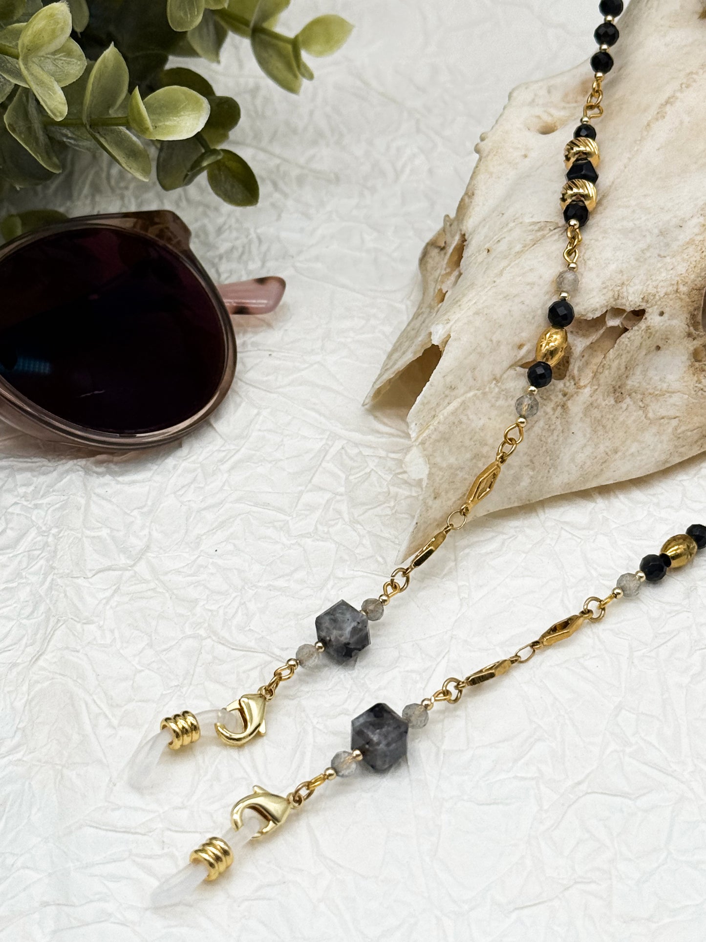 Brillenkette Dark Reputation mit Obsidian & Labradorit | Gold & Silber | Edelstahl