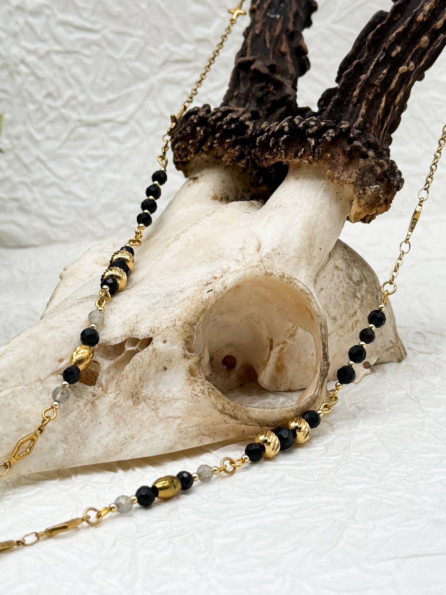 Brillenkette Dark Reputation mit Obsidian & Labradorit | Gold & Silber | Edelstahl