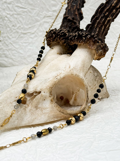 Brillenkette Dark Reputation mit Obsidian & Labradorit | Gold & Silber | Edelstahl