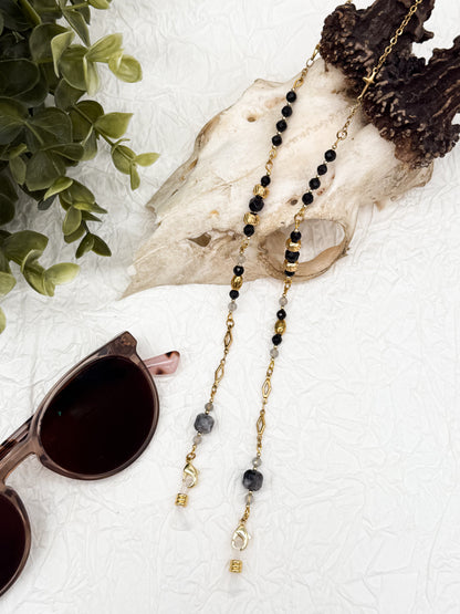 Brillenkette Dark Reputation mit Obsidian & Labradorit | Gold & Silber | Edelstahl