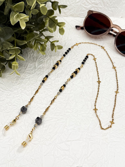 Brillenkette Dark Reputation mit Obsidian & Labradorit | Gold & Silber | Edelstahl