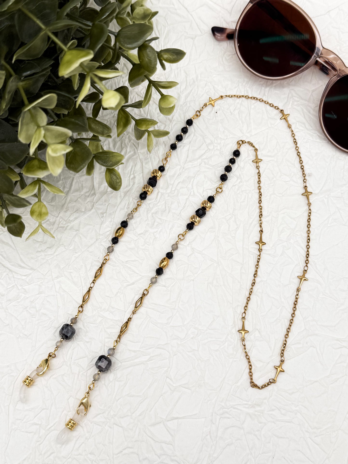 Brillenkette Dark Reputation mit Obsidian & Labradorit | Gold & Silber | Edelstahl