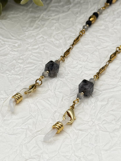 Brillenkette Dark Reputation mit Obsidian & Labradorit | Gold & Silber | Edelstahl