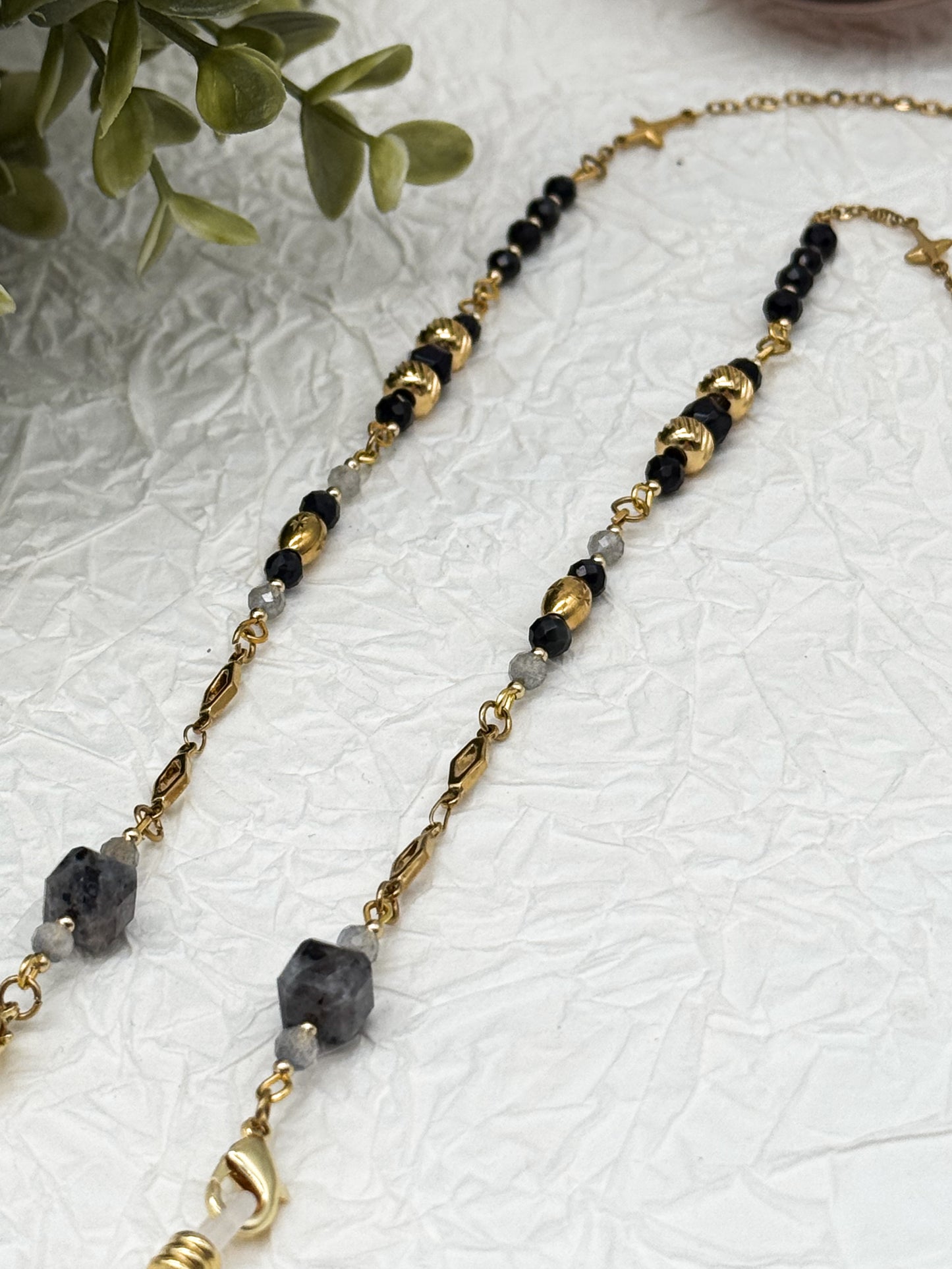 Brillenkette Dark Reputation mit Obsidian & Labradorit | Gold & Silber | Edelstahl