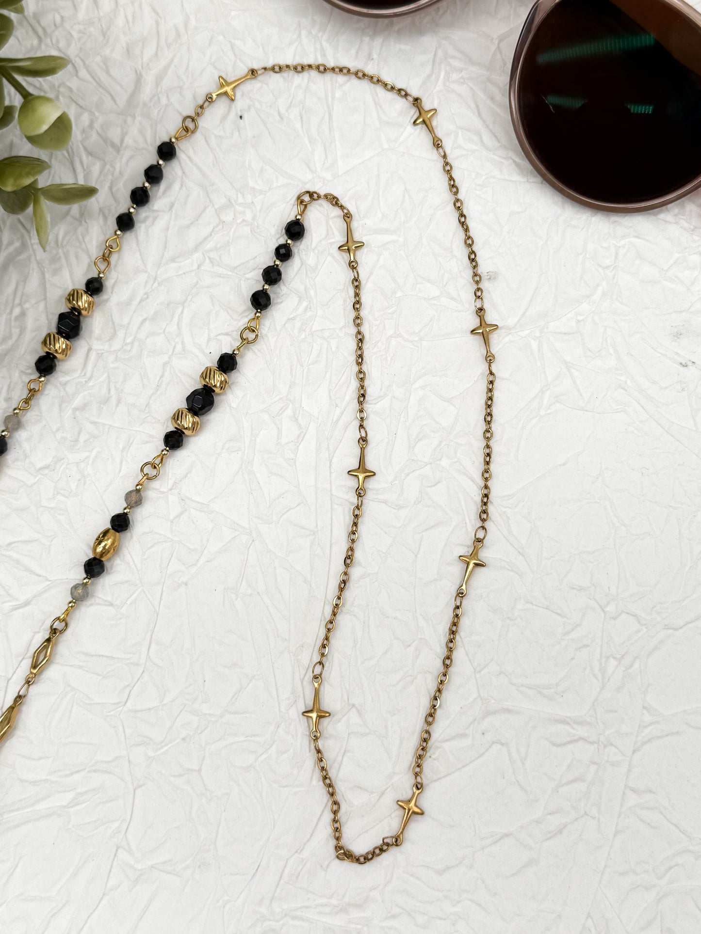 Brillenkette Dark Reputation mit Obsidian & Labradorit | Gold & Silber | Edelstahl