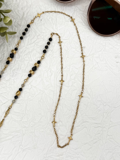 Brillenkette Dark Reputation mit Obsidian & Labradorit | Gold & Silber | Edelstahl