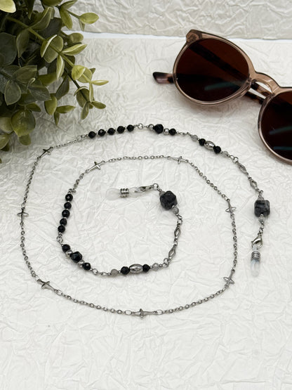 Brillenkette Dark Reputation mit Obsidian & Labradorit | Gold & Silber | Edelstahl