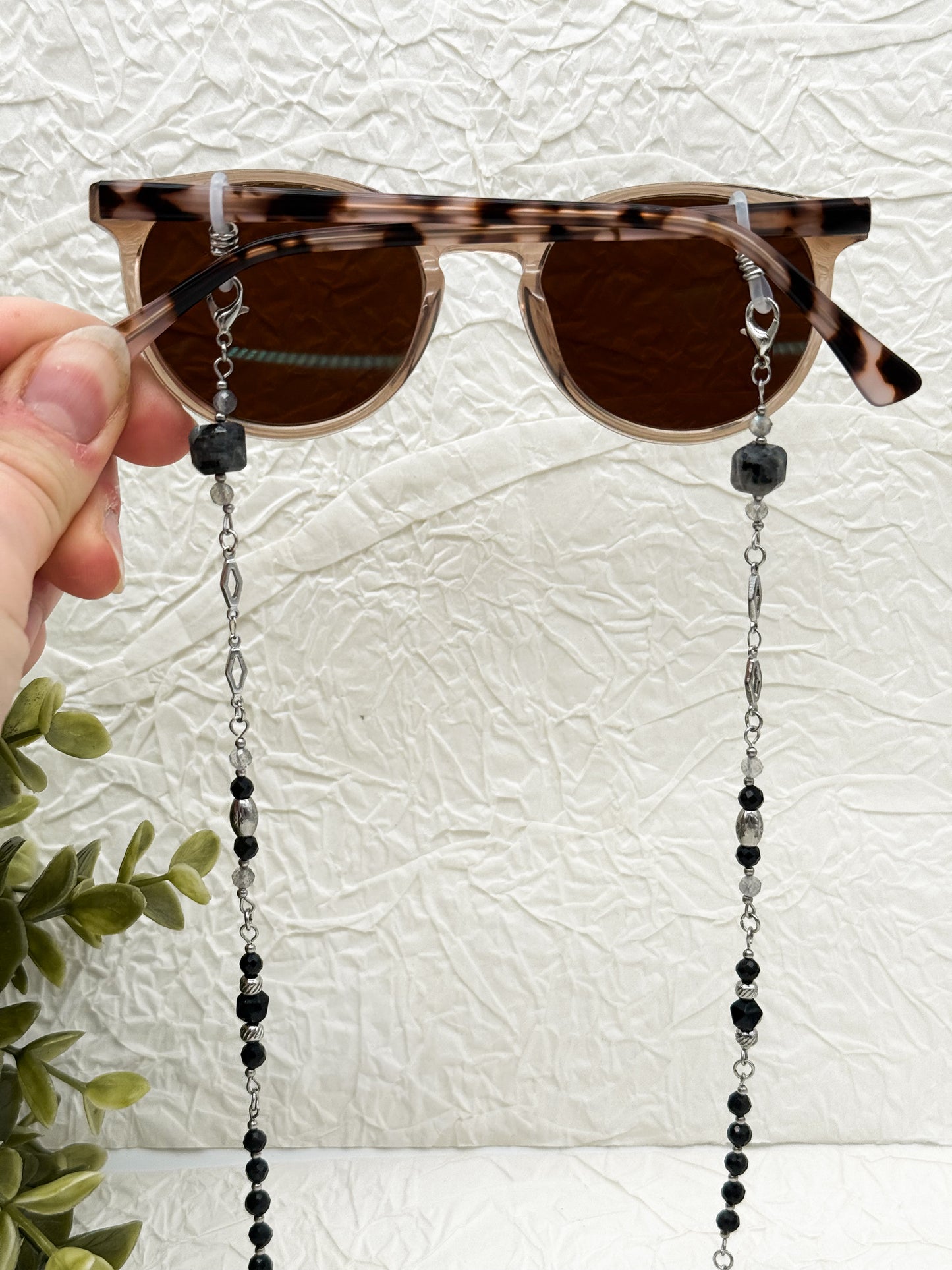 Brillenkette Dark Reputation mit Obsidian & Labradorit | Gold & Silber | Edelstahl