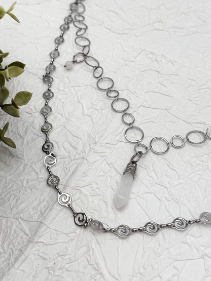 Gürtelkette - Taschenkette mit Mondstein & Bergkristall | Silber & Gold | Edelstahl