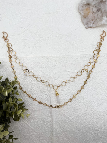 Gürtelkette - Taschenkette mit Mondstein & Bergkristall | Silber & Gold | Edelstahl