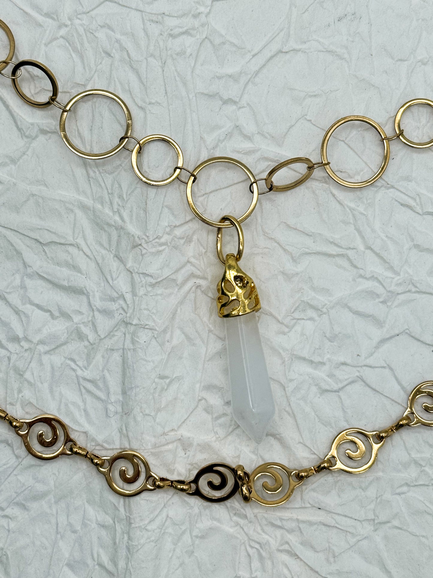 Gürtelkette - Taschenkette mit Mondstein & Bergkristall | Silber & Gold | Edelstahl