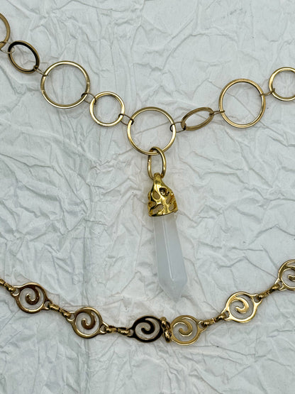 Gürtelkette - Taschenkette mit Mondstein & Bergkristall | Silber & Gold | Edelstahl