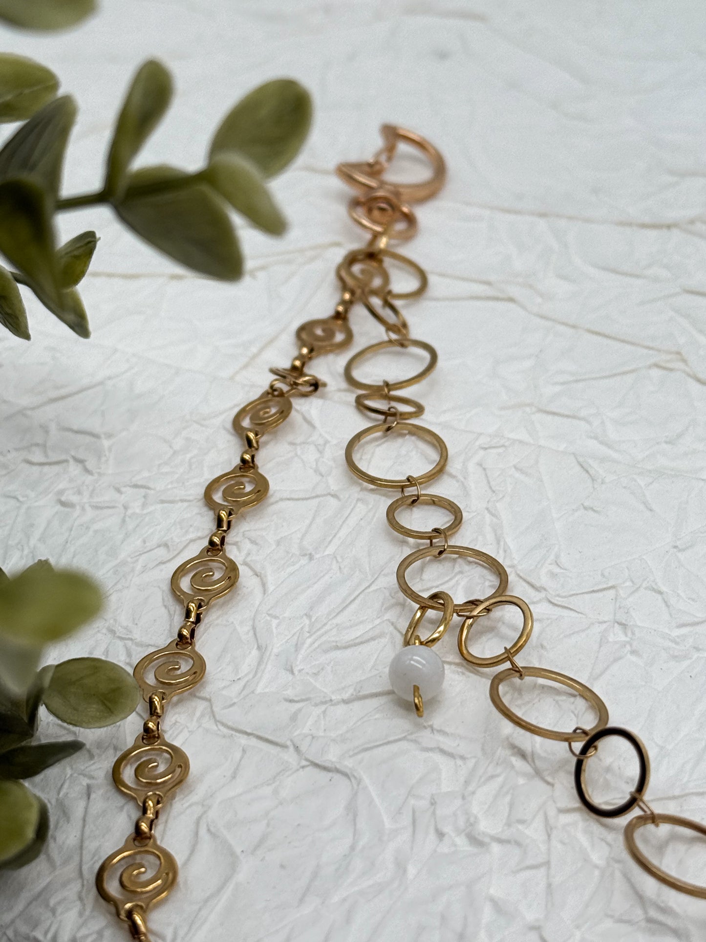 Gürtelkette - Taschenkette mit Mondstein & Bergkristall | Silber & Gold | Edelstahl