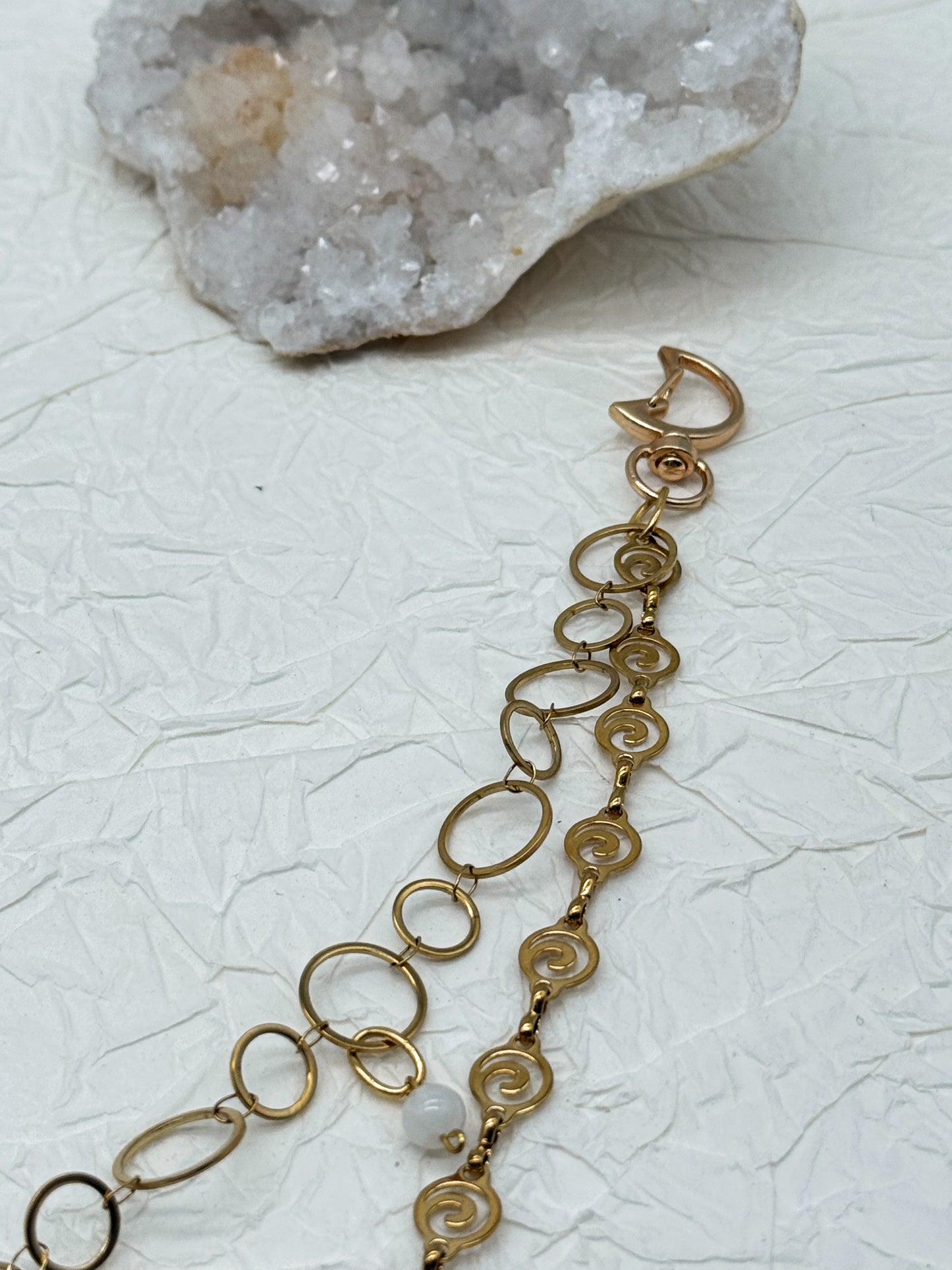 Gürtelkette - Taschenkette mit Mondstein & Bergkristall | Silber & Gold | Edelstahl