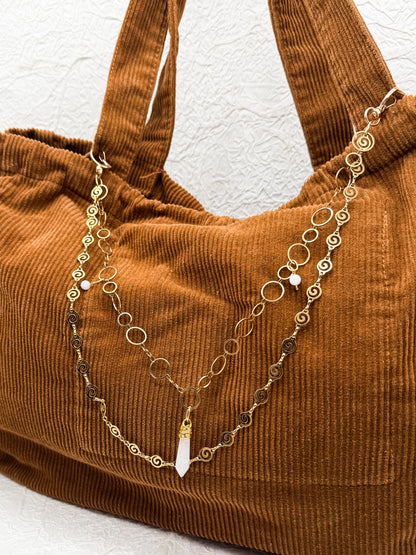 Gürtelkette - Taschenkette mit Mondstein & Bergkristall | Silber & Gold | Edelstahl