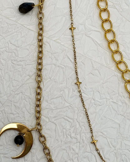 Taillengürtel Dark Moth Labradorit & Obsidian | Silber & Gold | Edelstahl