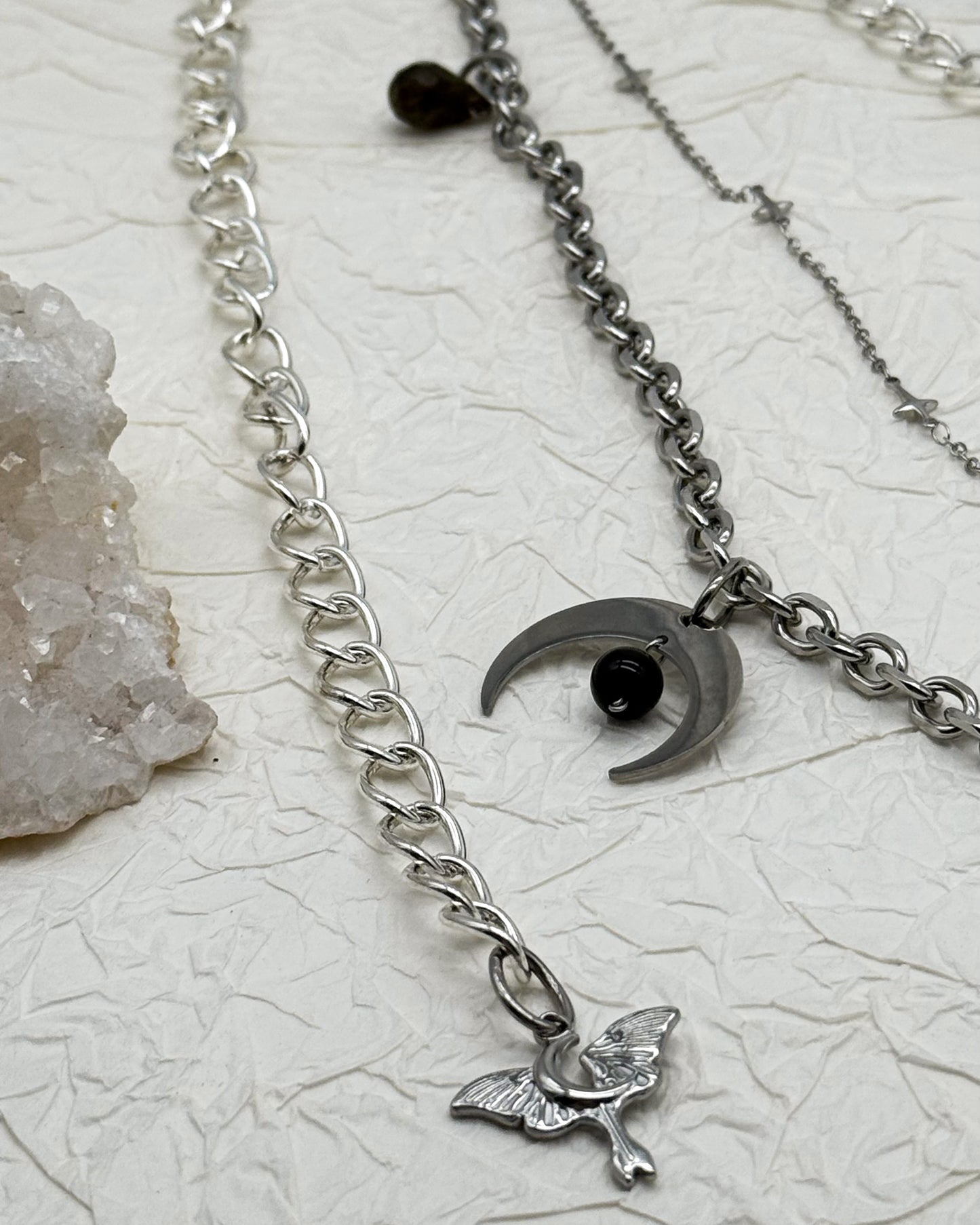 Taillengürtel Dark Moth Labradorit & Obsidian | Silber & Gold | Edelstahl