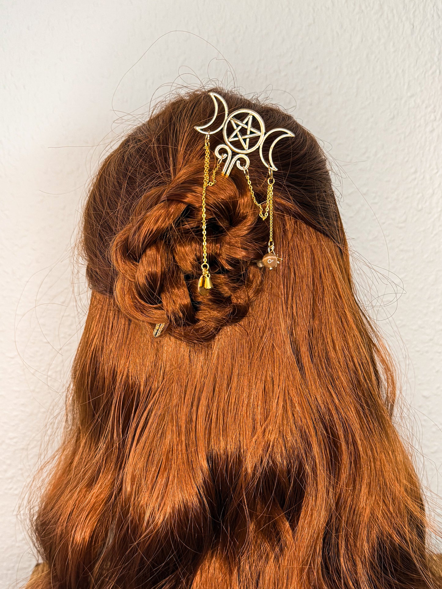 Wicca Haarnadeln mit Sonnenstein | Gold & Silber