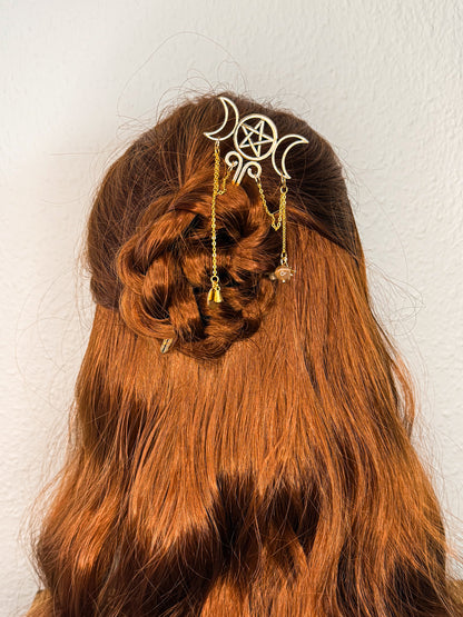 Wicca Haarnadeln mit Sonnenstein | Gold & Silber