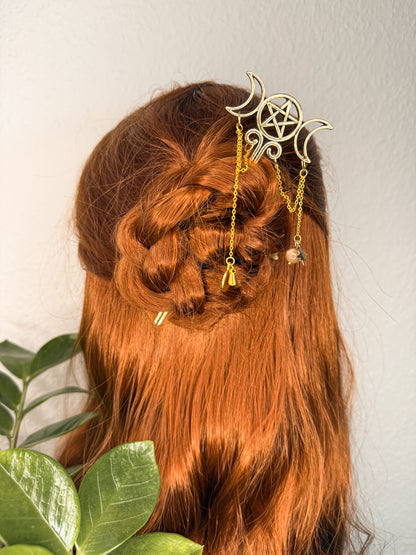 Wicca Haarnadeln mit Sonnenstein | Gold & Silber