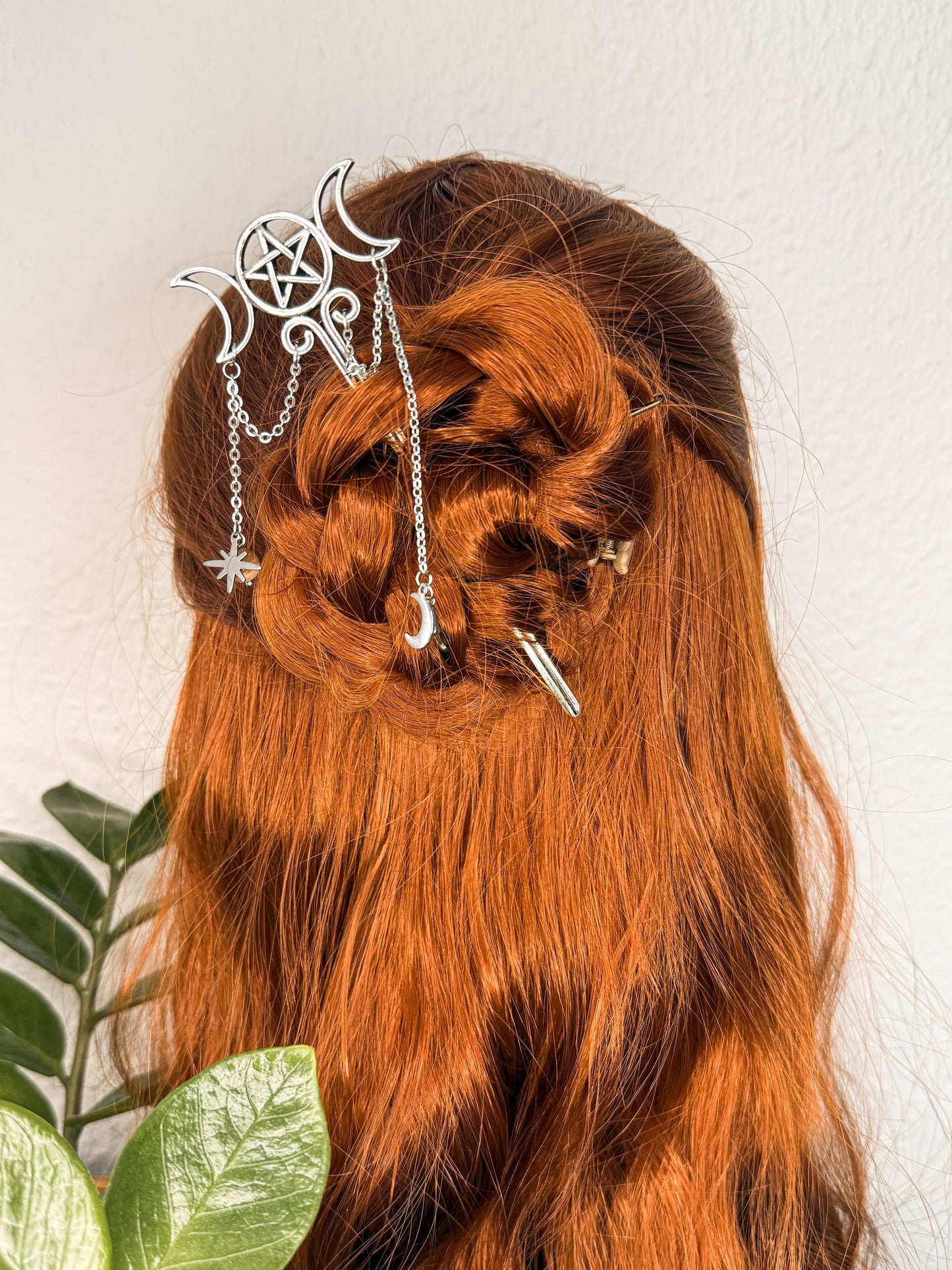 Wicca Haarnadeln mit Sonnenstein | Gold & Silber