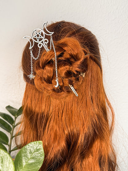 Wicca Haarnadeln mit Sonnenstein | Gold & Silber