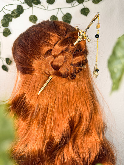 Schwert Haarnadeln mit Obsidian, Turmalin & Labradorit | Gold & Silber