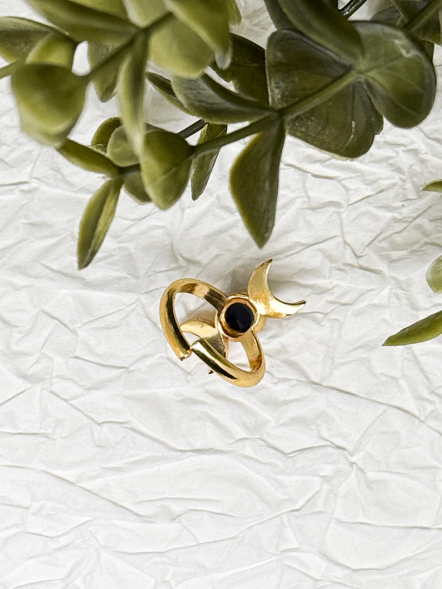 Wicca Mondphasen Ring - Obsidian & Tigerauge  | Größenverstellbar