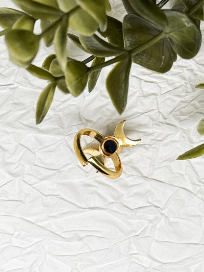 Wicca Mondphasen Ring - Obsidian & Tigerauge  | Größenverstellbar