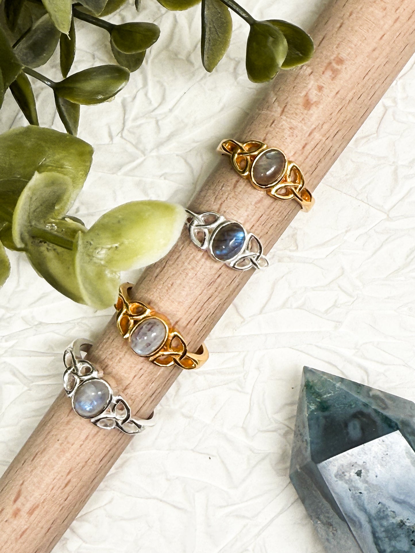 Witchknot Schutz Ring - Mondstein & Labradorit | Größenverstellbar