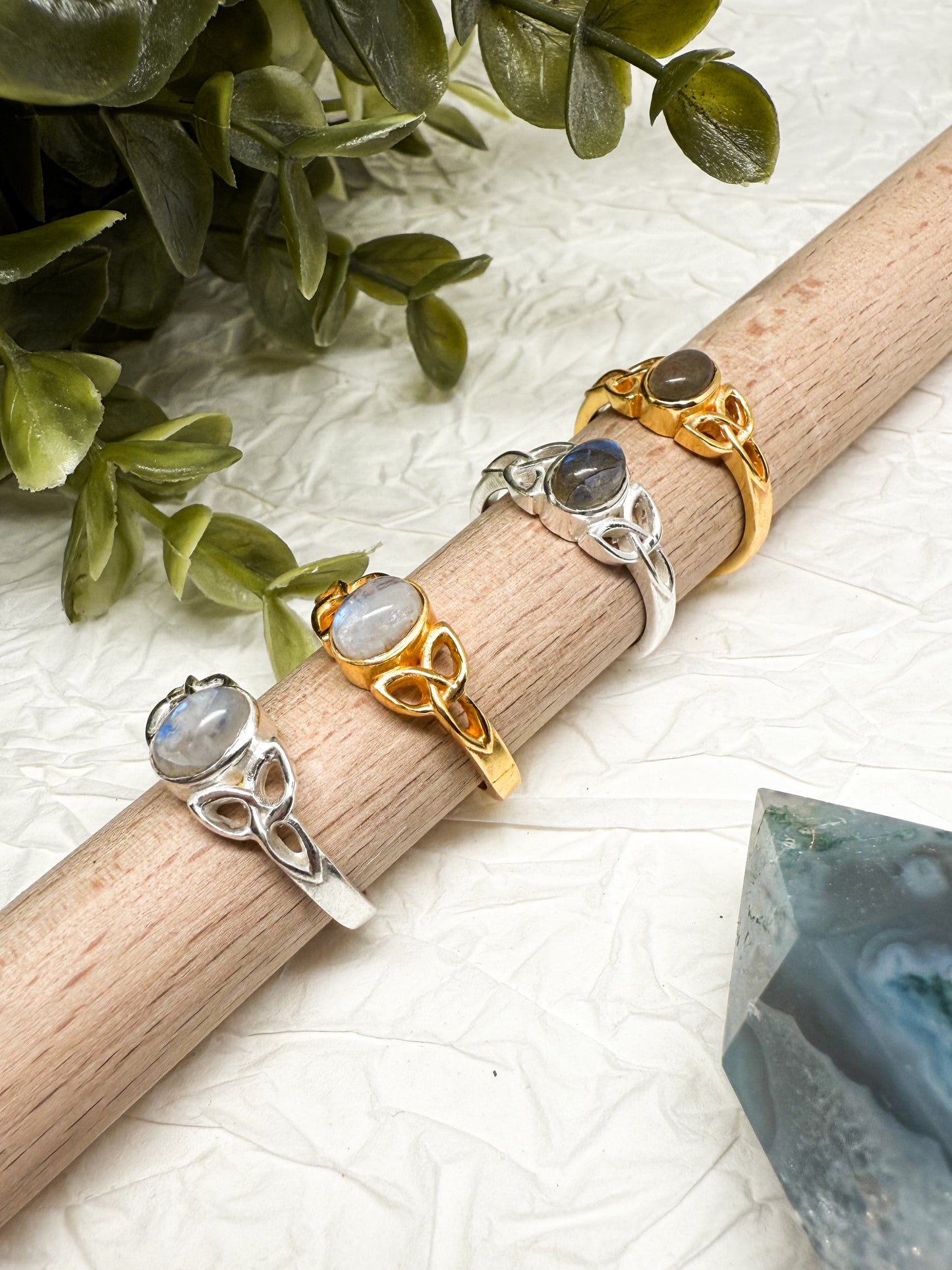 Witchknot Schutz Ring - Mondstein & Labradorit | Größenverstellbar