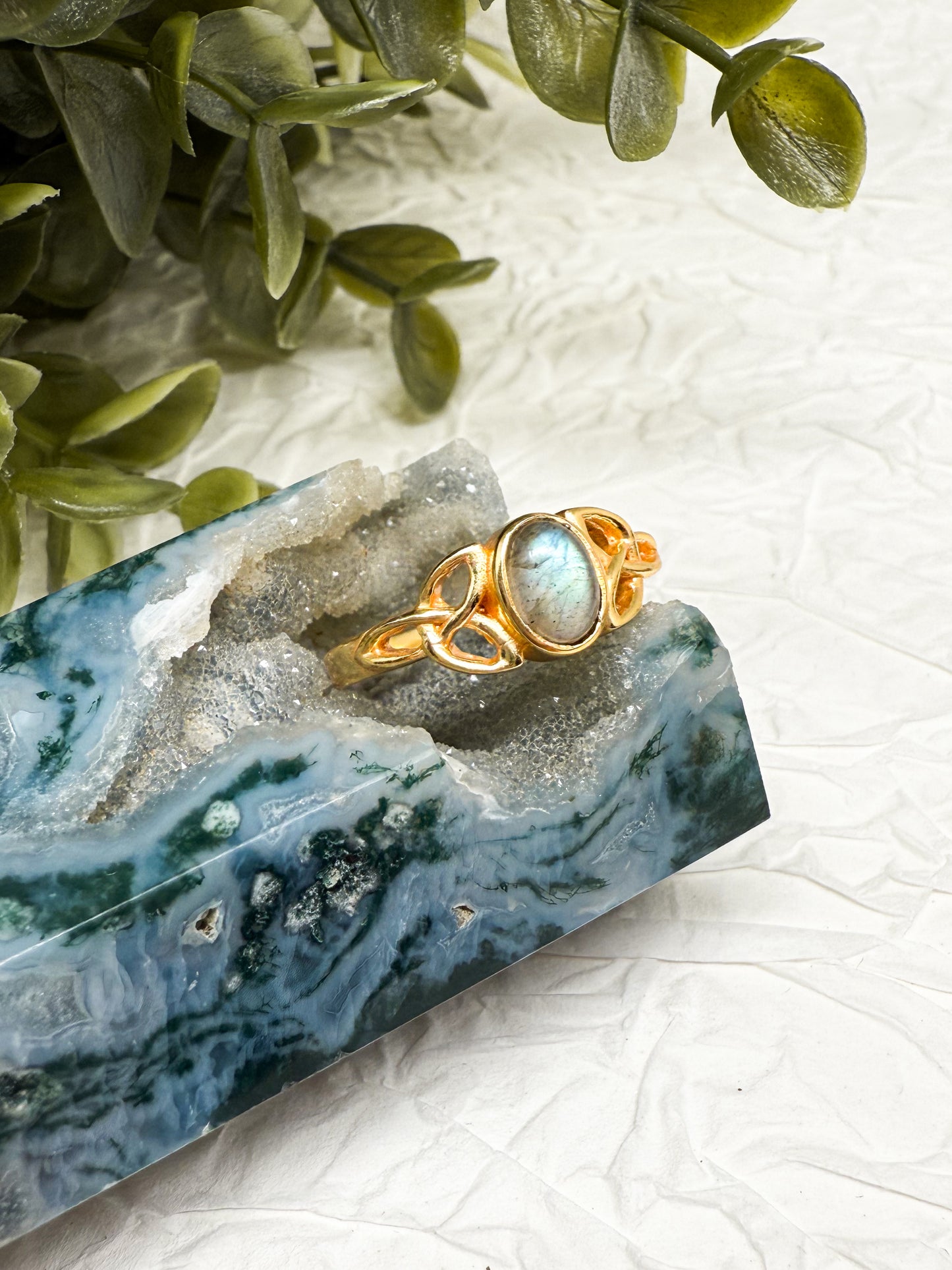 Witchknot Schutz Ring - Mondstein & Labradorit | Größenverstellbar