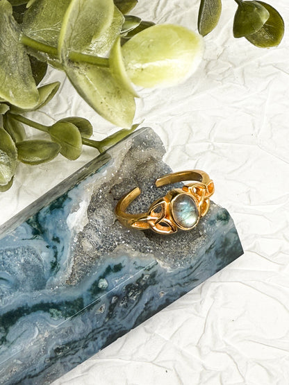 Witchknot Schutz Ring - Mondstein & Labradorit | Größenverstellbar