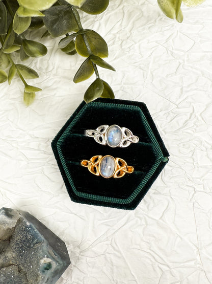 Witchknot Schutz Ring - Mondstein & Labradorit | Größenverstellbar