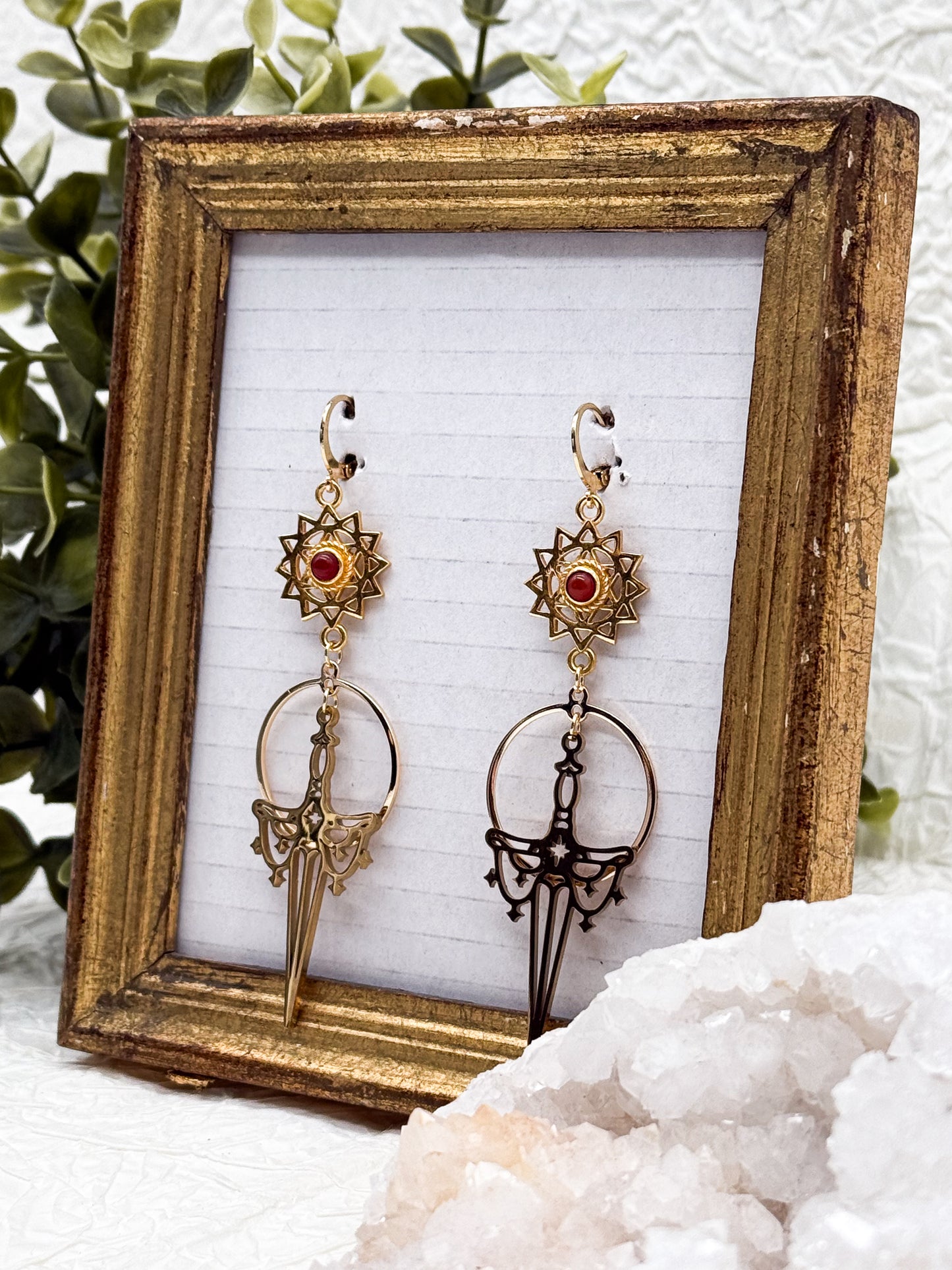 Magische Schwert Ohrringe | Karneol | Gold und Silber